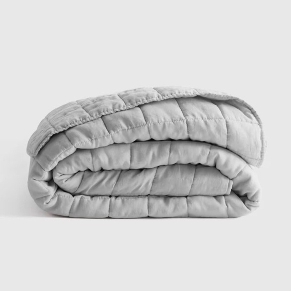 NWT QUINCE European Linen Box Quilt Full Queen Light Grey 5583